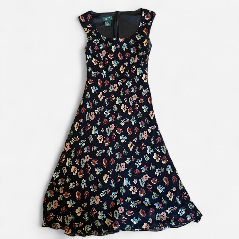 Ralph Lauren Black Floral Midi Dress - Picture 2 of 6